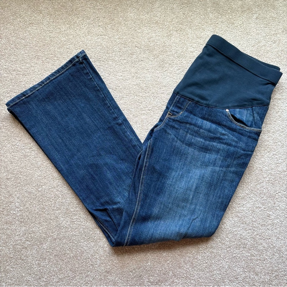 Old Navy Maternity Flare Jeans in Dark Blue with Navy Waist Panel